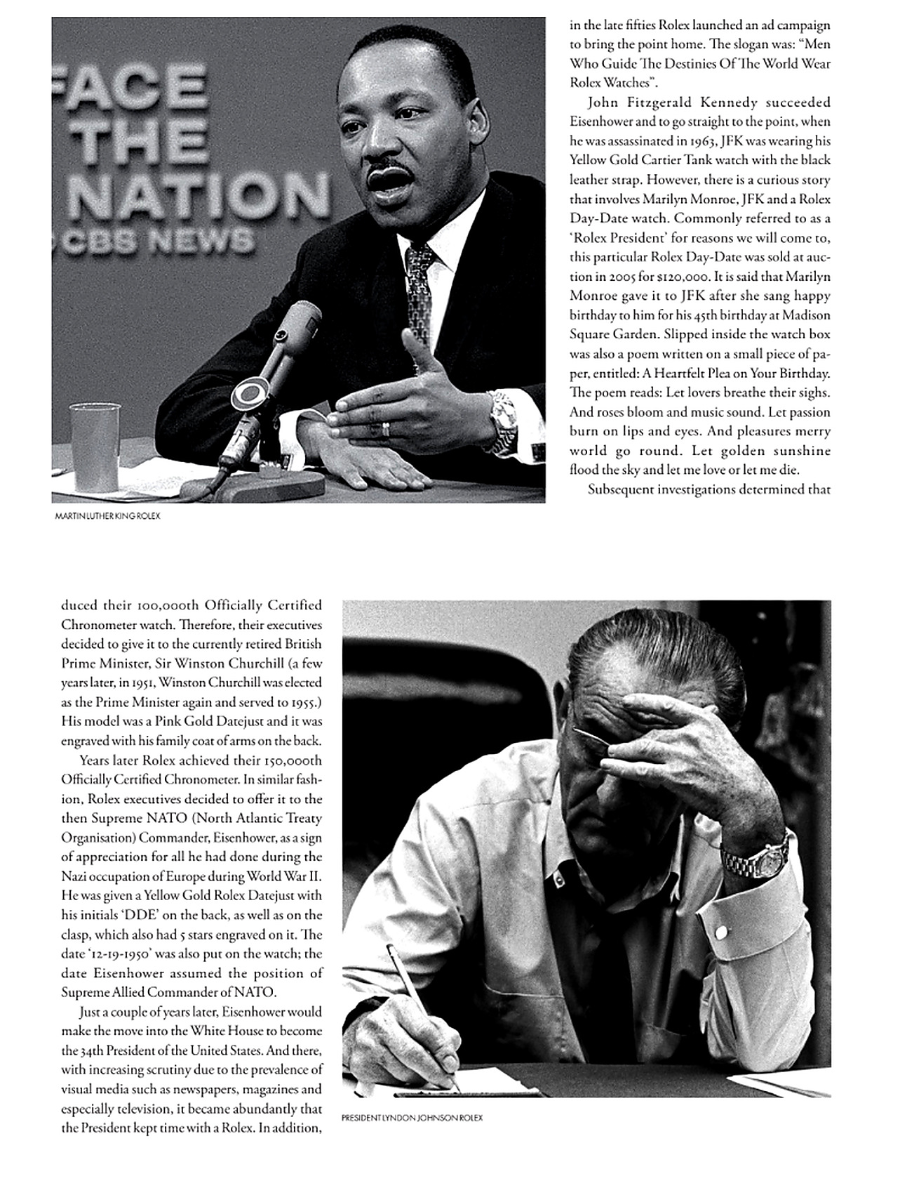 Watches and Power, tidningssida 5: Tidningssida med fotografier av Martin Luther King och Lyndon B. Johnson med armbandsur