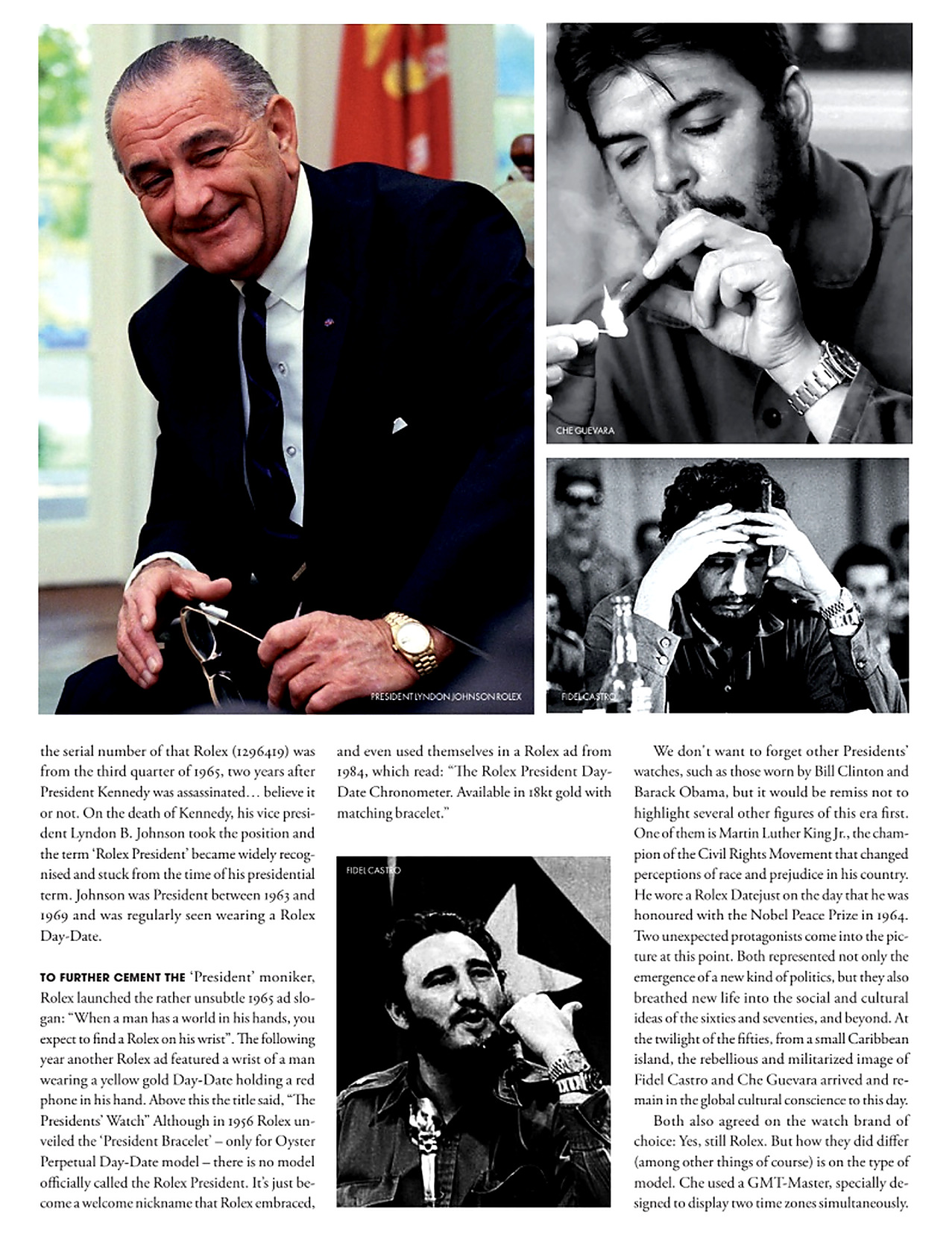 Watches and Power, tidningssida 4: Tidningssida med fotografier av Lyndon B. Johnson, Che Guevara och Fidel Castro med armbandsur